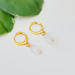 Tiny Quartz Crystal Leaf Earrings Gold Huggie Hoops Dangle charms Silver, Rose Gold gift for gardener girlfriend bff sister daughter mom bff