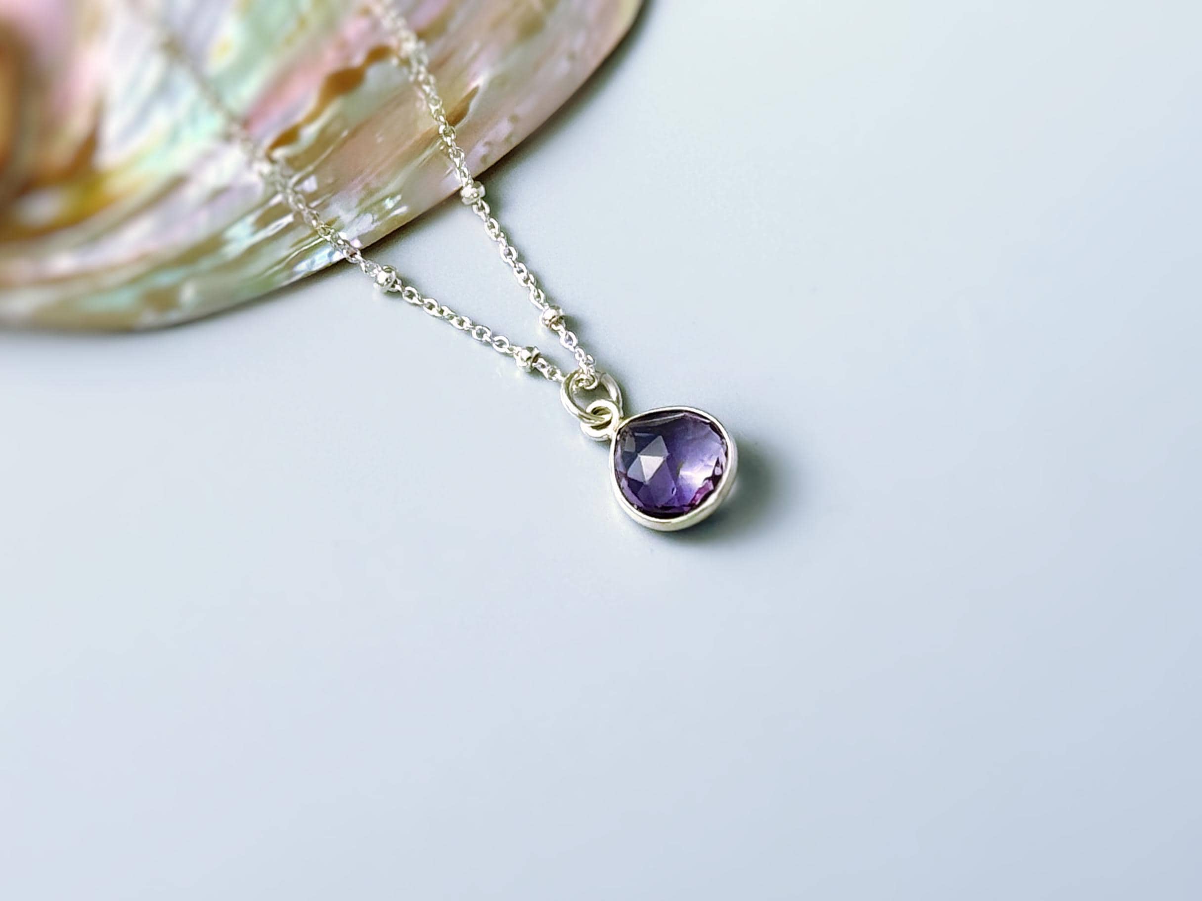 Pink Amethyst Necklace Sterling Silver handmade purple gemstone pendant February birthstone jewelry layering necklace for women gift for mom
