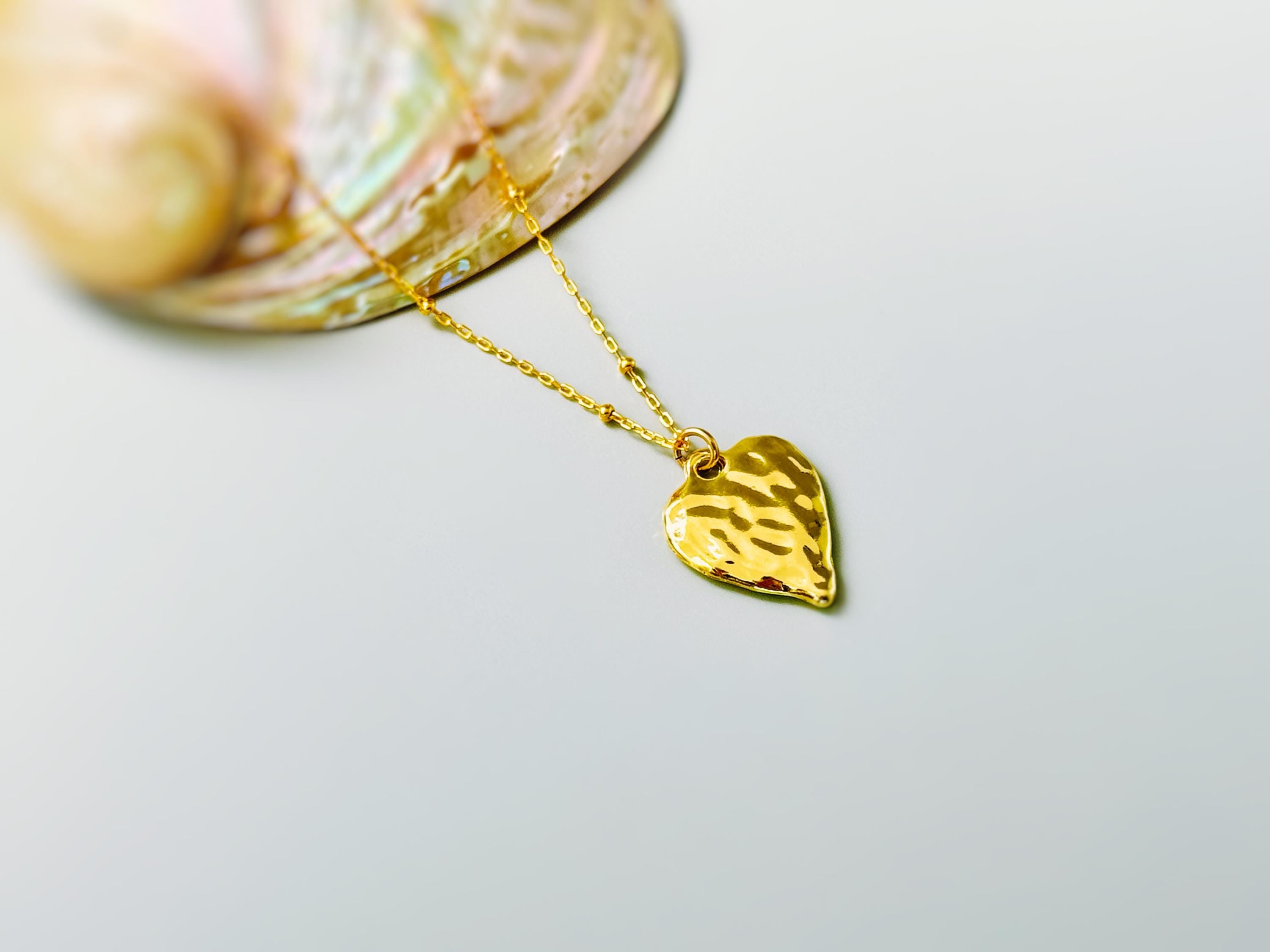 Hammered Gold Heart Necklace silver heart pendant for women romantic handmade jewelry gift for mom, grandma, wife, sister bff, girlfriend