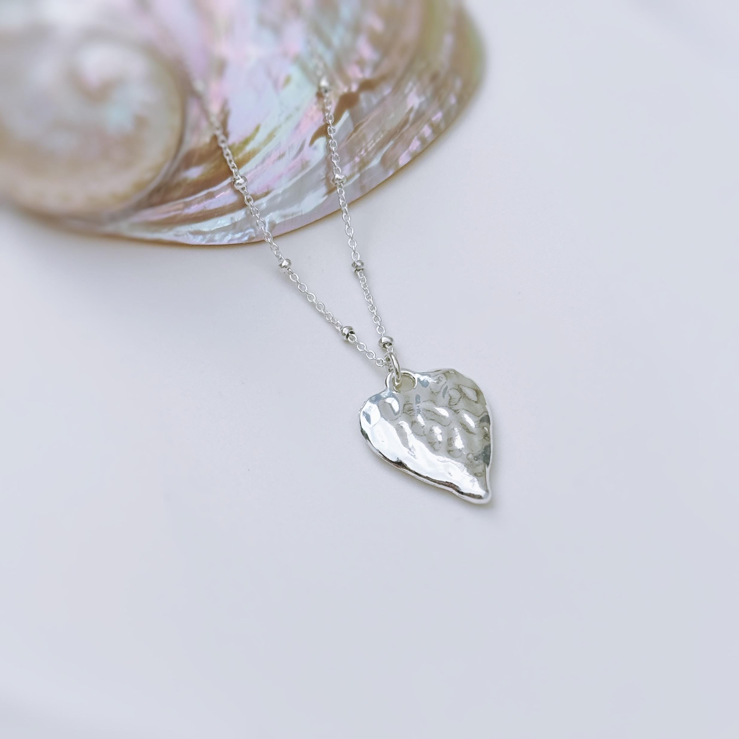 Hammered Silver Heart Necklace 14k gold heart pendant for women romantic handmade jewelry gift for mom, grandma, wife, sister bff girlfriend