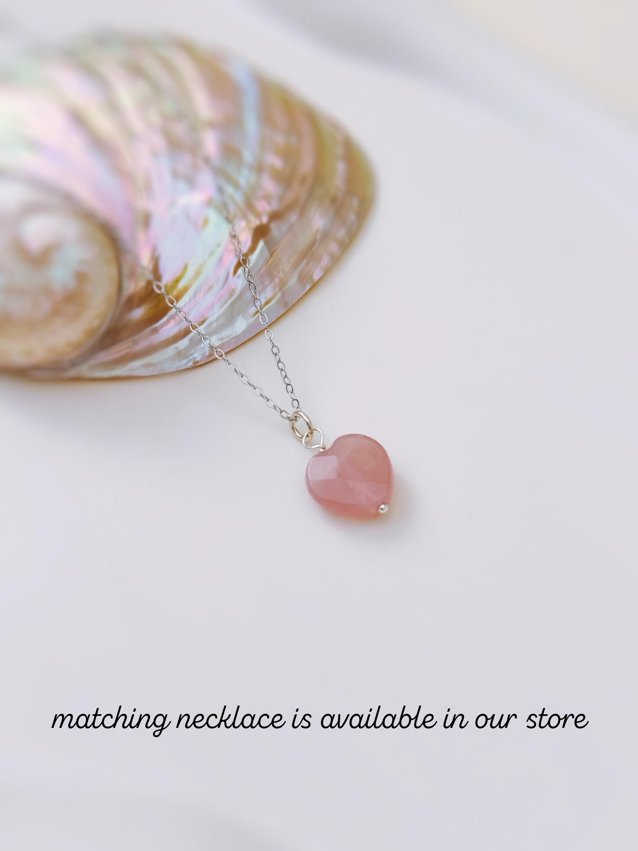 Pink Rose Quartz Heart Earrings Dangle