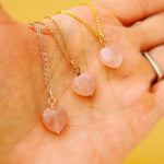 Rose Quartz Heart Necklace Silver, Gold, Rose Gold handmade pink gemstone pendant January birthstone gift for girlfriend, wife, mom sister