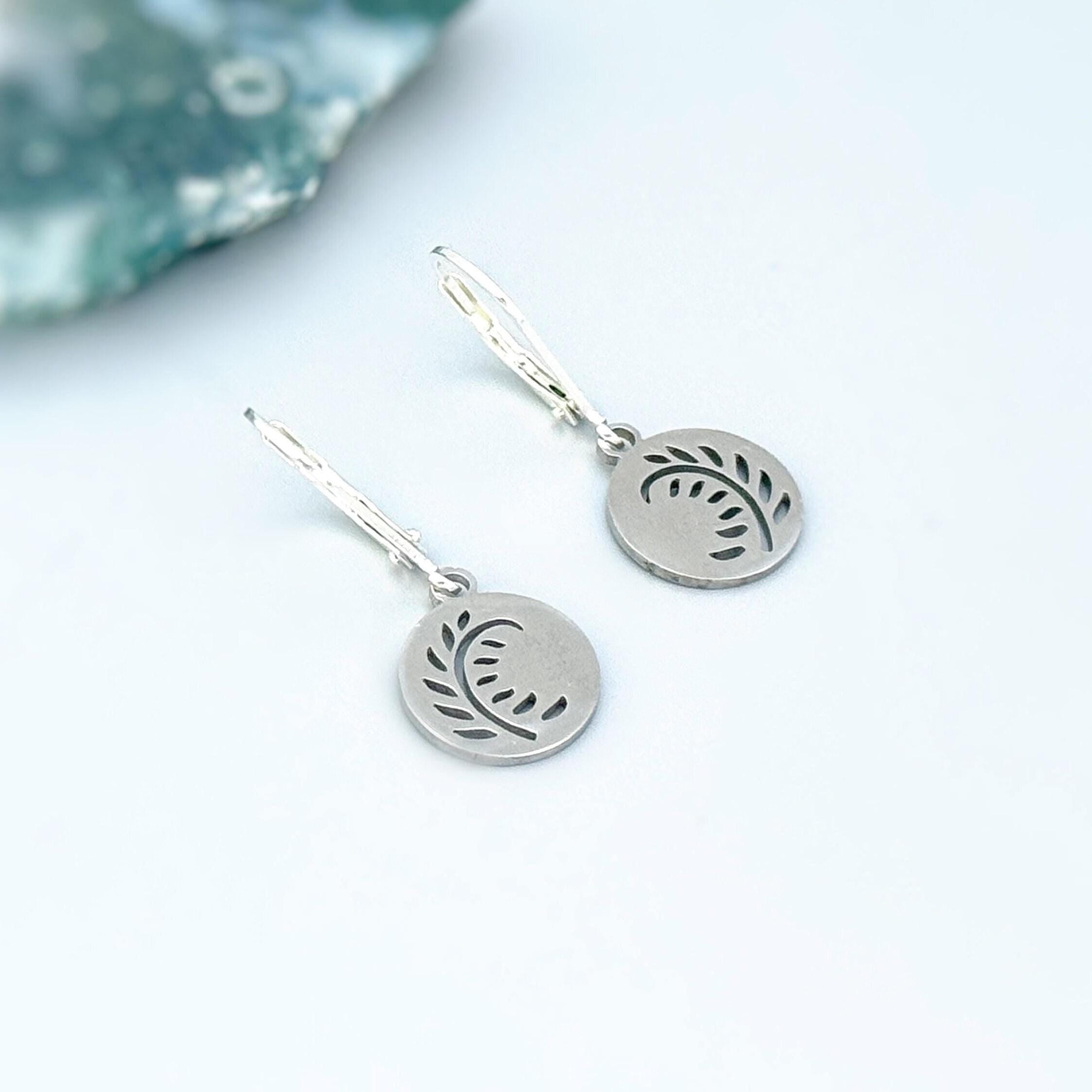 Leaf Fern Earrings dangle Sterling Silver Leverbacks lightweight everyday botanical plant earrings Handmade Jewelry for her gift for gardener, mom wife