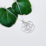 Silver Rose Necklace June birth flower pendant for women summer Birthflower jewelry for June birthday gift for gardener mom sister bff