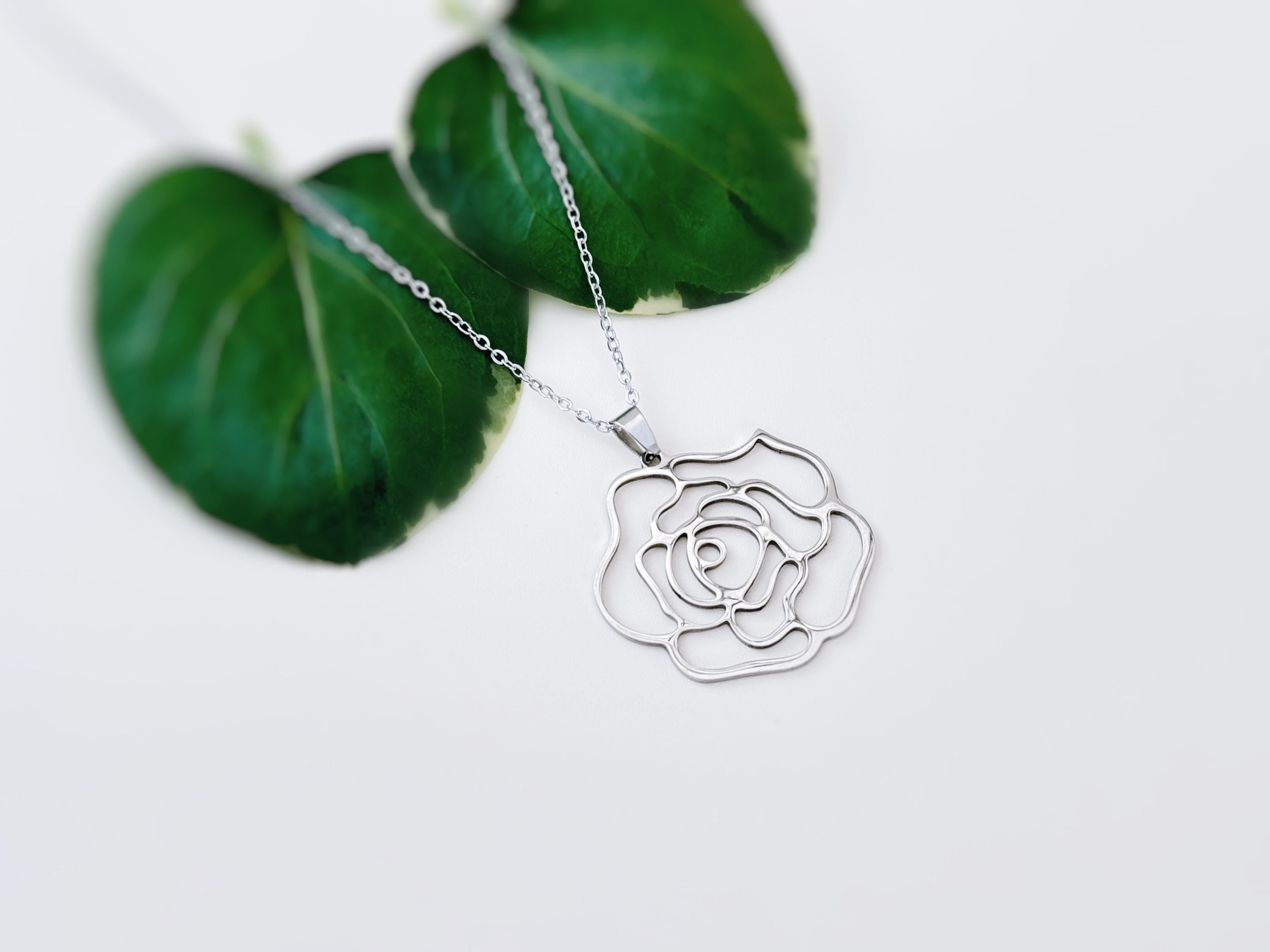 Silver Rose Necklace June birth flower pendant for women summer Birthflower jewelry for June birthday gift for gardener mom sister bff