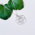 Silver Rose Necklace June birth flower pendant for women summer Birthflower jewelry for June birthday gift for gardener mom sister bff