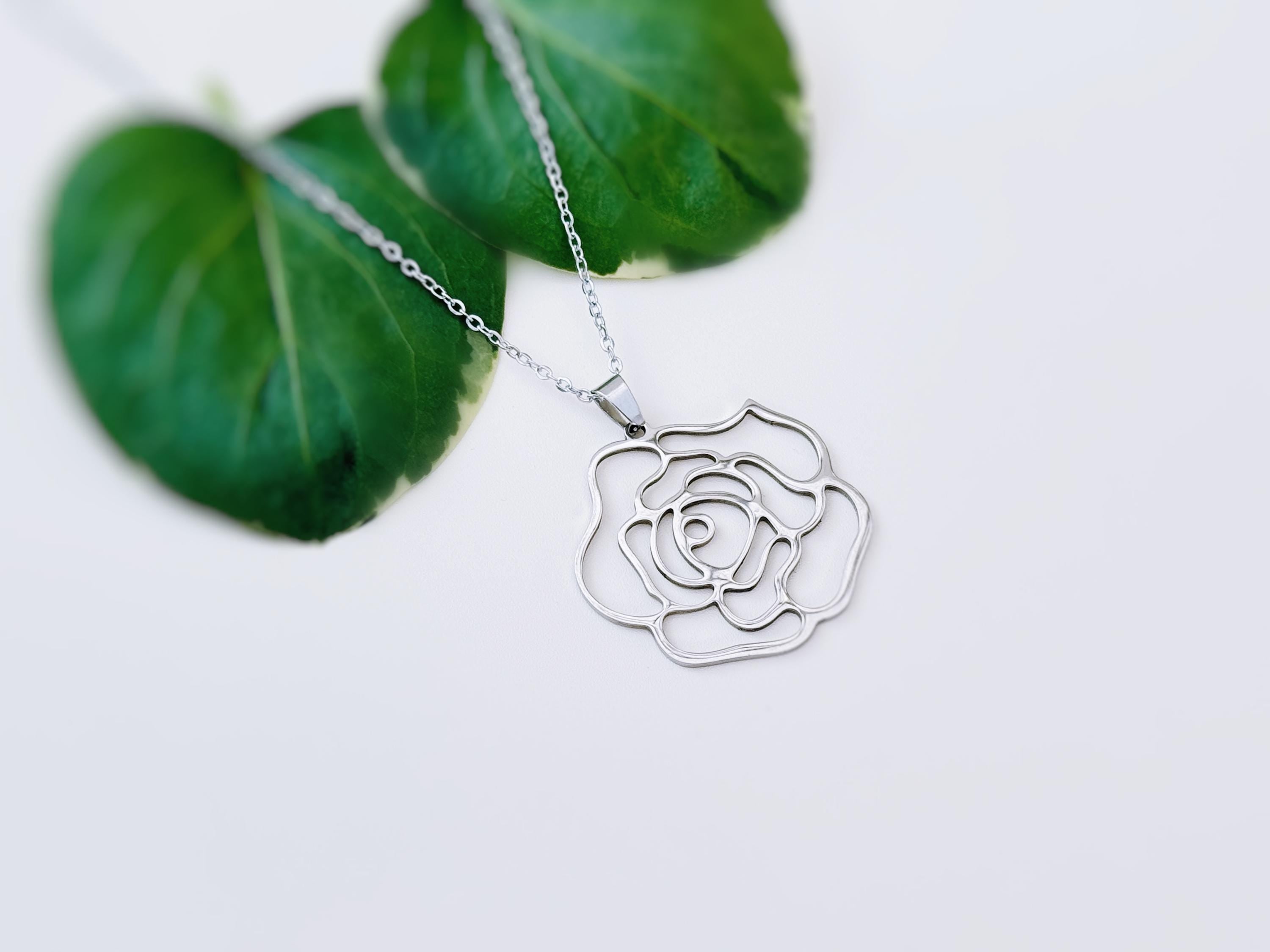 Silver Rose Necklace June birth flower pendant for women summer Birthflower jewelry for June birthday gift for gardener mom sister bff
