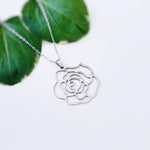 Large Rose Necklace silver birth flower pendant for women summer Birthflower jewelry for June birthday gift for gardener mom sister bff
