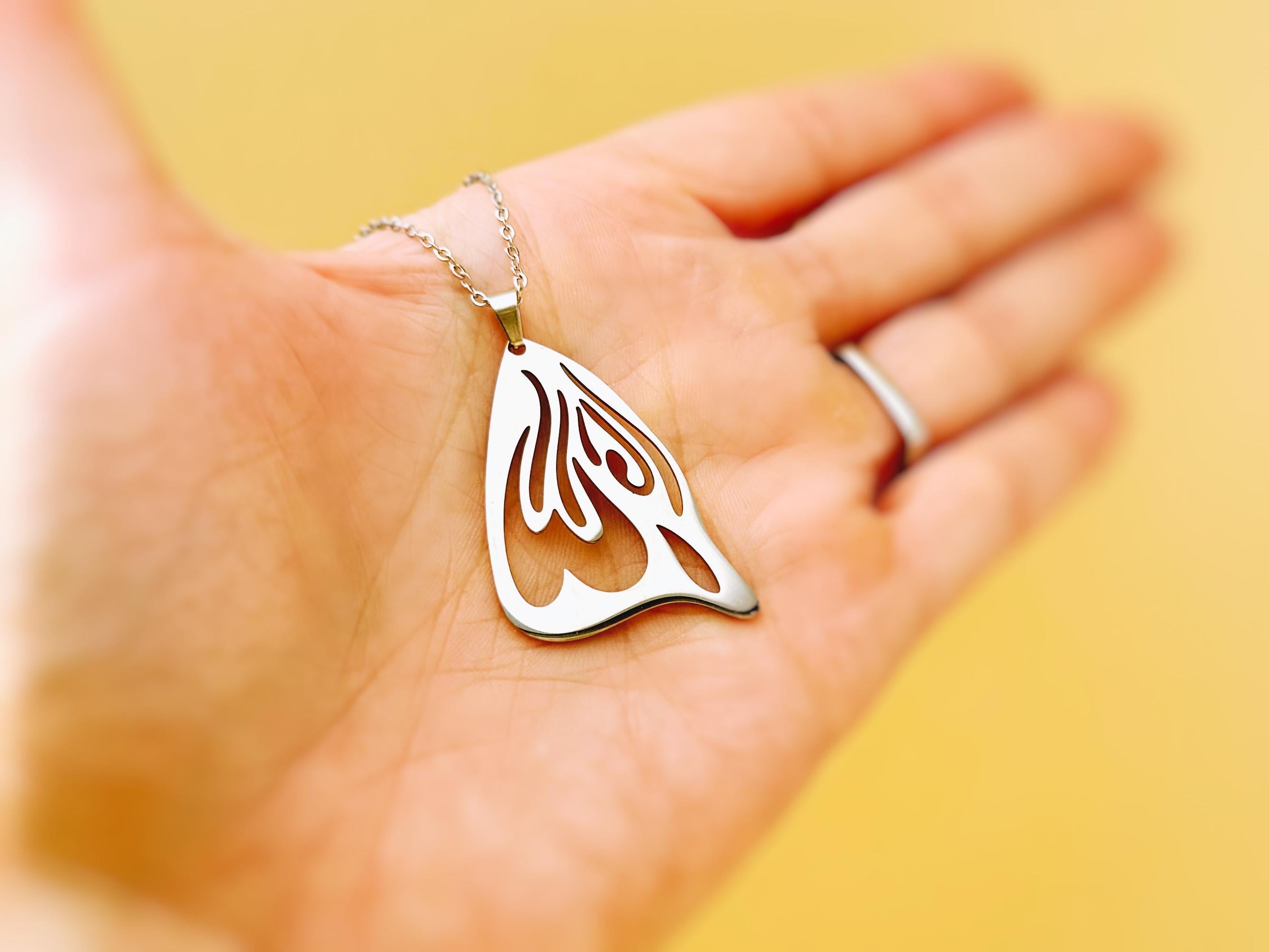 Silver Monarch Wing Butterfly Necklace handmade minimalist jewelry gift for nature lovers gardeners sisters friends statement necklace steel