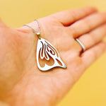 Silver Monarch Wing Butterfly Necklace handmade minimalist jewelry gift for nature lovers gardeners sisters friends statement necklace steel