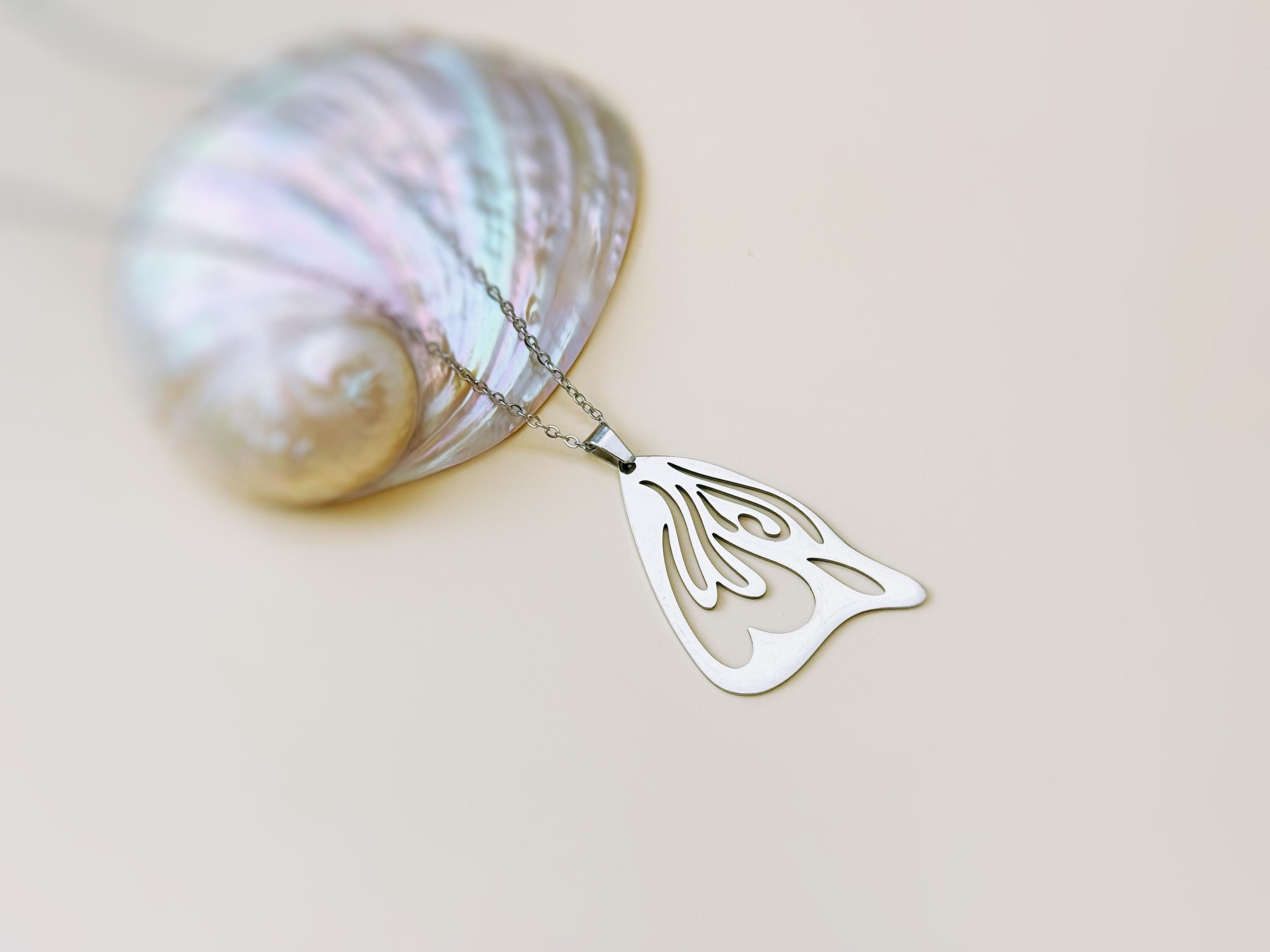 Silver Monarch Wing Butterfly Necklace handmade minimalist jewelry gift for nature lovers gardeners sisters friends statement necklace steel
