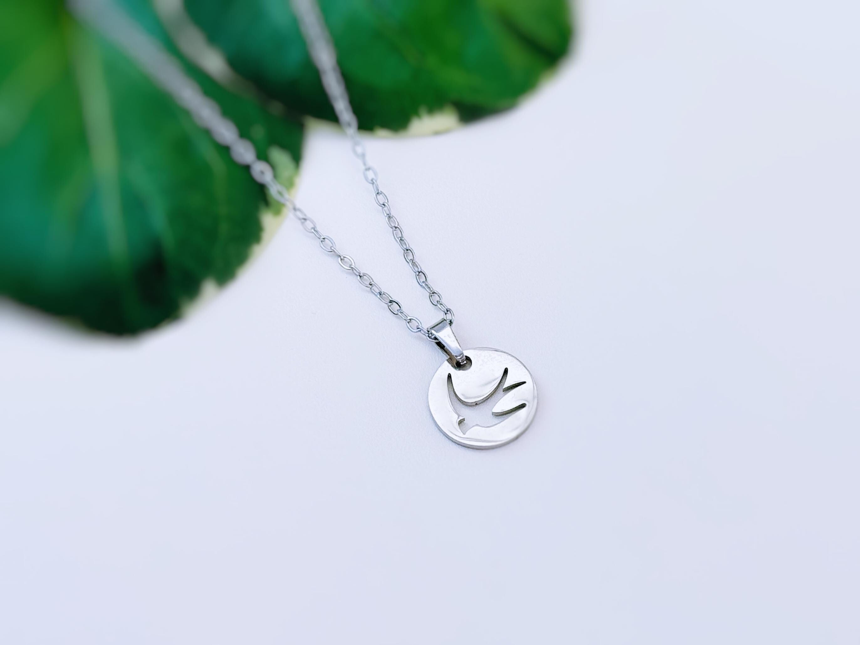 Dainty Silver Swallow Necklace handmade minimalist bird jewelry gift for nature lovers gardeners sisters friends stainless steel pendant