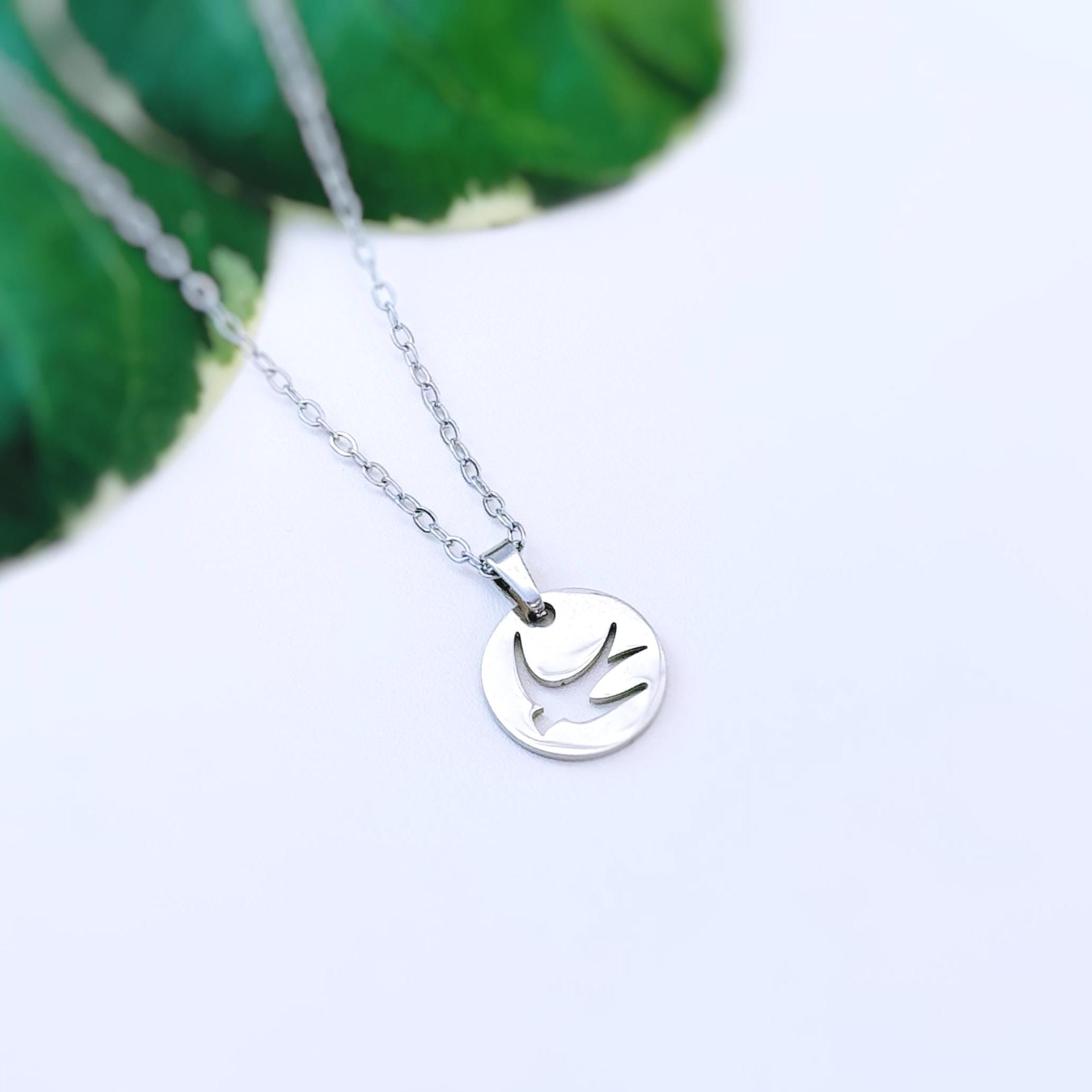 Silver Swallow Necklace handmade minimalist bird jewelry gift for nature lovers gardeners sisters friends  stainless steel pendant