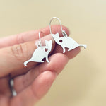 Cat Earrings dangle silver, gold handmade animal jewelry unique whimsical fun gift for kitten kitty lovers, vets, mom, sister, bff grandma