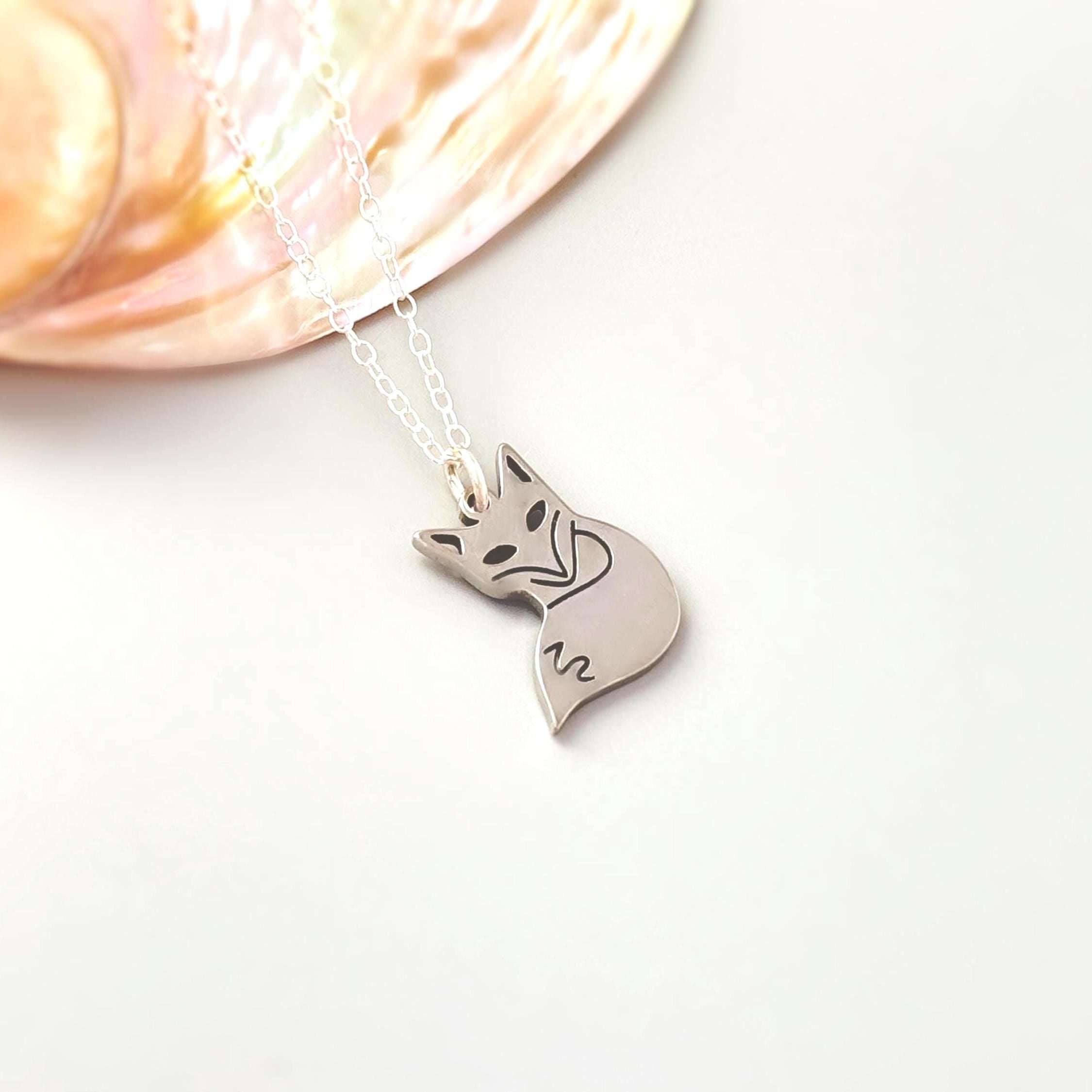 Fox Pendant Necklace Silver handmade fun, unique cottagecore boho charm jewelry gift for friend, nature animal lover sister, daughter, bff