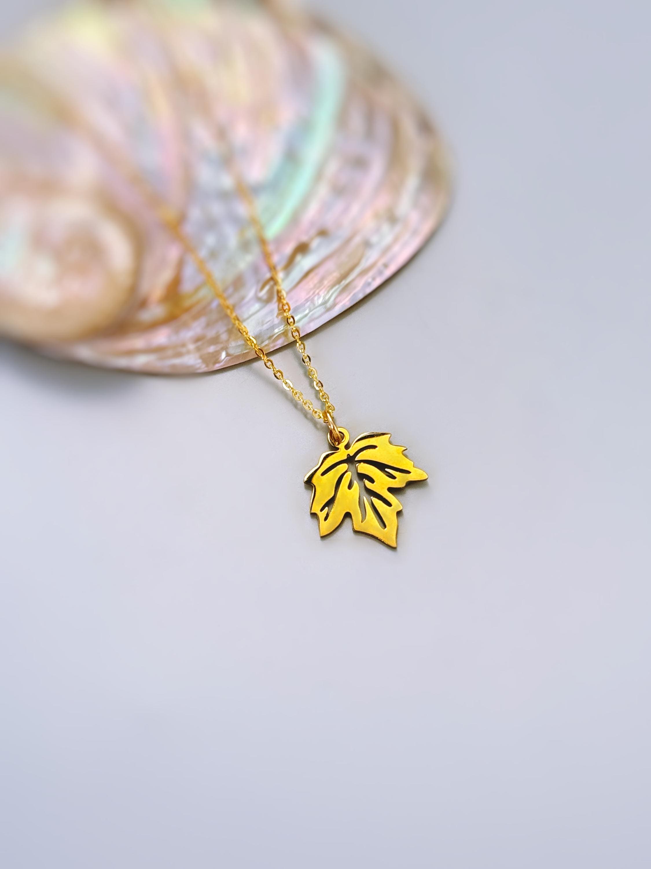 Maple Leaf Necklace silver, gold pendant for women minimalist handmade jewelry gift for gardener hiker nature lover Canadian leaves charm