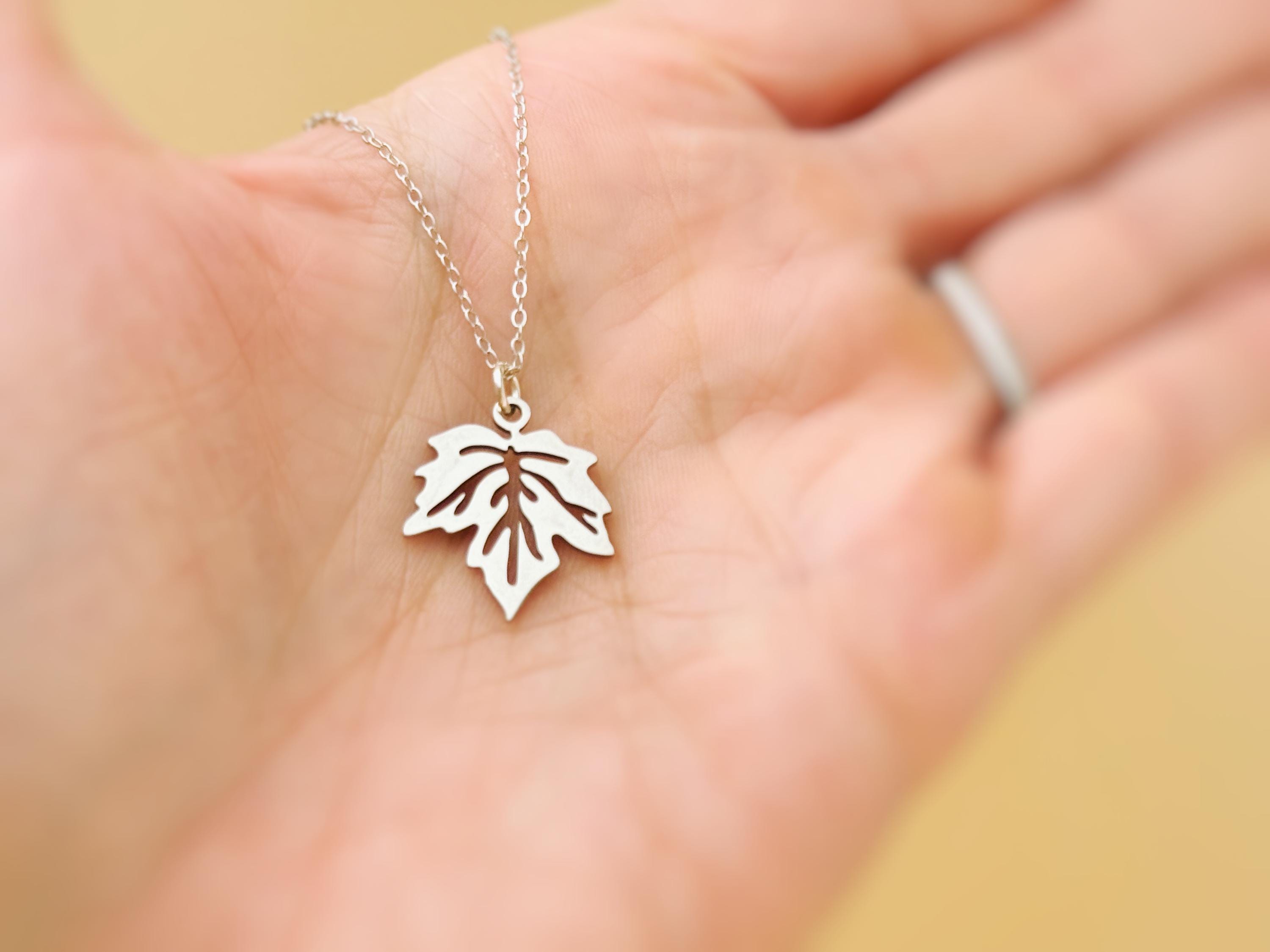 Maple Leaf Necklace silver, gold pendant for women minimalist handmade jewelry gift for gardener hiker nature lover Canadian leaves charm