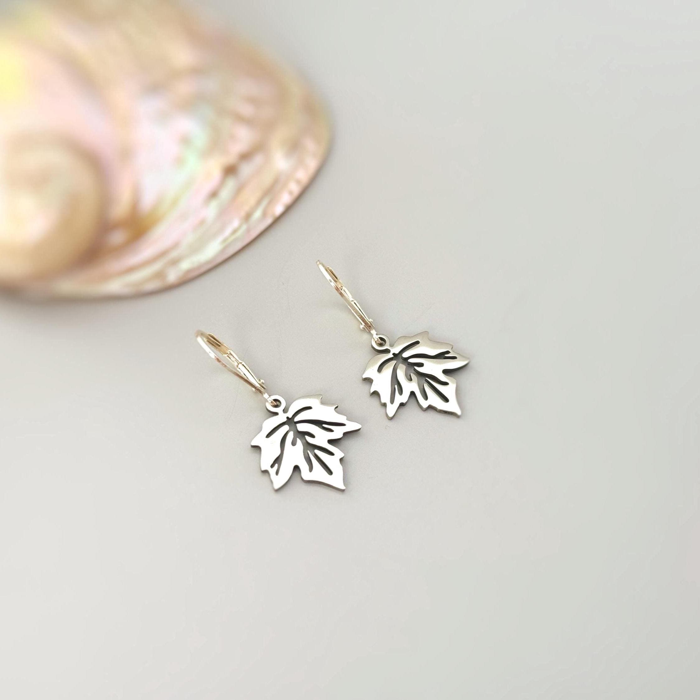 Maple Leaf Earrings dangle sterling silver, gold handmade dangly long lightweight nature Jewelry unique gift for mom, gardener, wife, sister