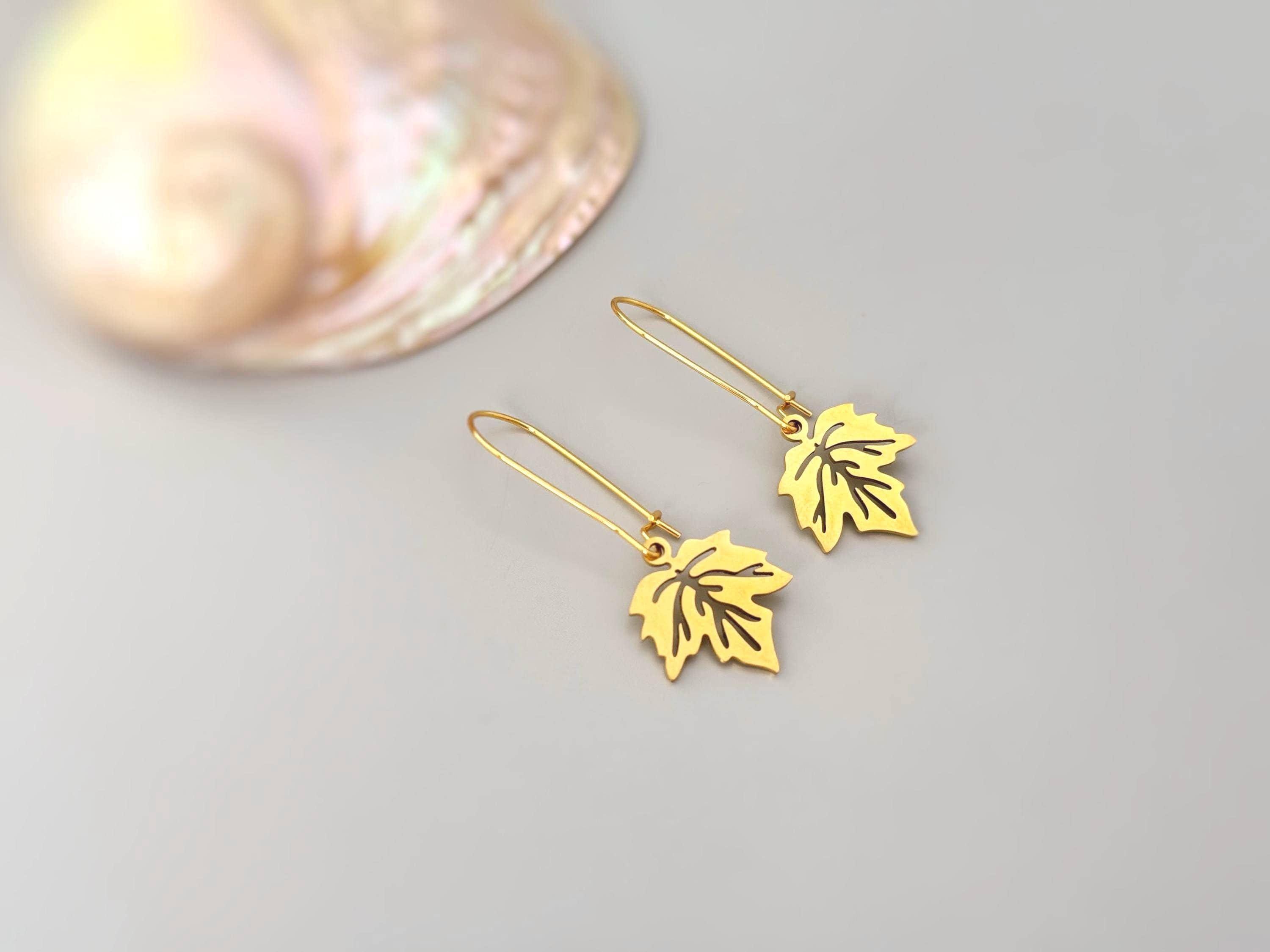 Maple Leaf Earrings dangle 14k gold, silver, handmade dangly long lightweight nature Jewelry unique gift for mom, gardener, wife, sister
