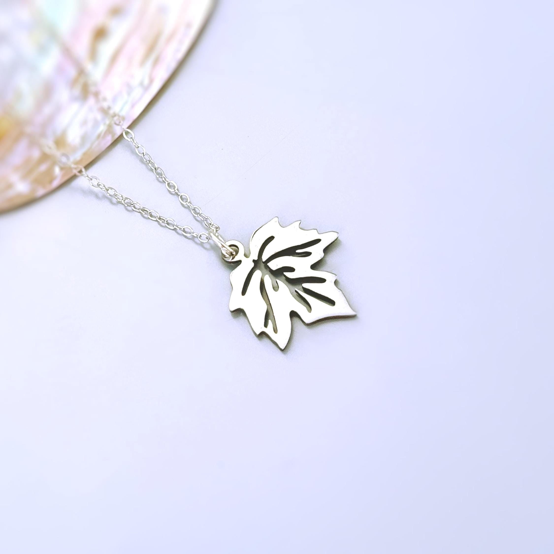 Maple Leaf Necklace silver, gold pendant for women minimalist handmade jewelry gift for gardener hiker  nature lover Canadian leaves charm