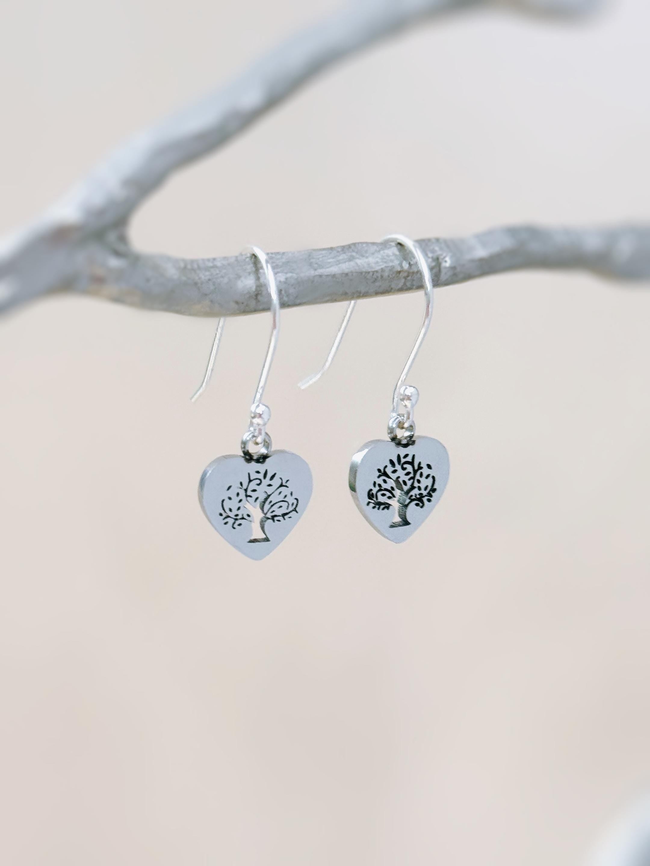 Tree of Life Heart Earrings dangle 14k gold, silver, rose gold fill handmade dainty Jewelry unique gift for girlfriend sister mom friend bff