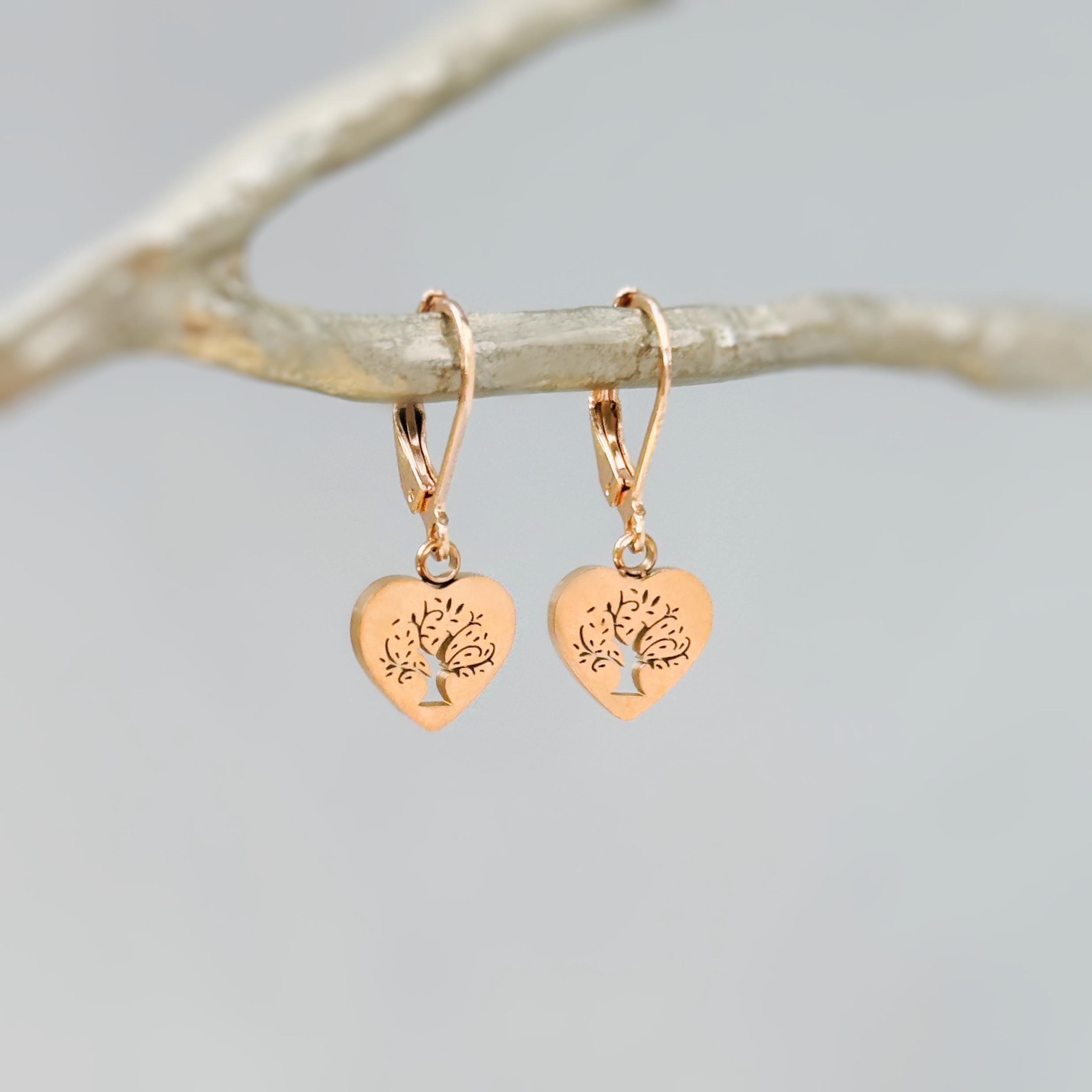 Tree of Life Earrings dangle 14k gold, silver, rose gold handmade dangly nature heart Jewelry unique romantic gift for mom, wife, sister bff