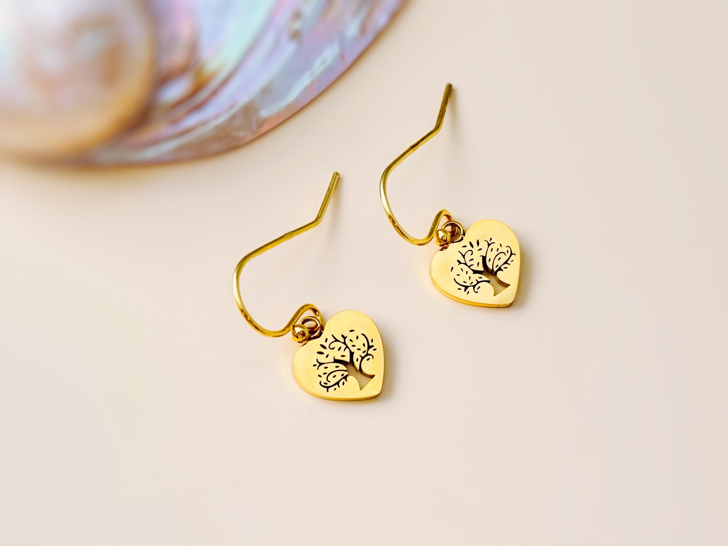 Tree of Life Heart Earrings dangle 14k gold, silver, rose gold fill handmade dainty Jewelry unique gift for girlfriend sister mom friend bff