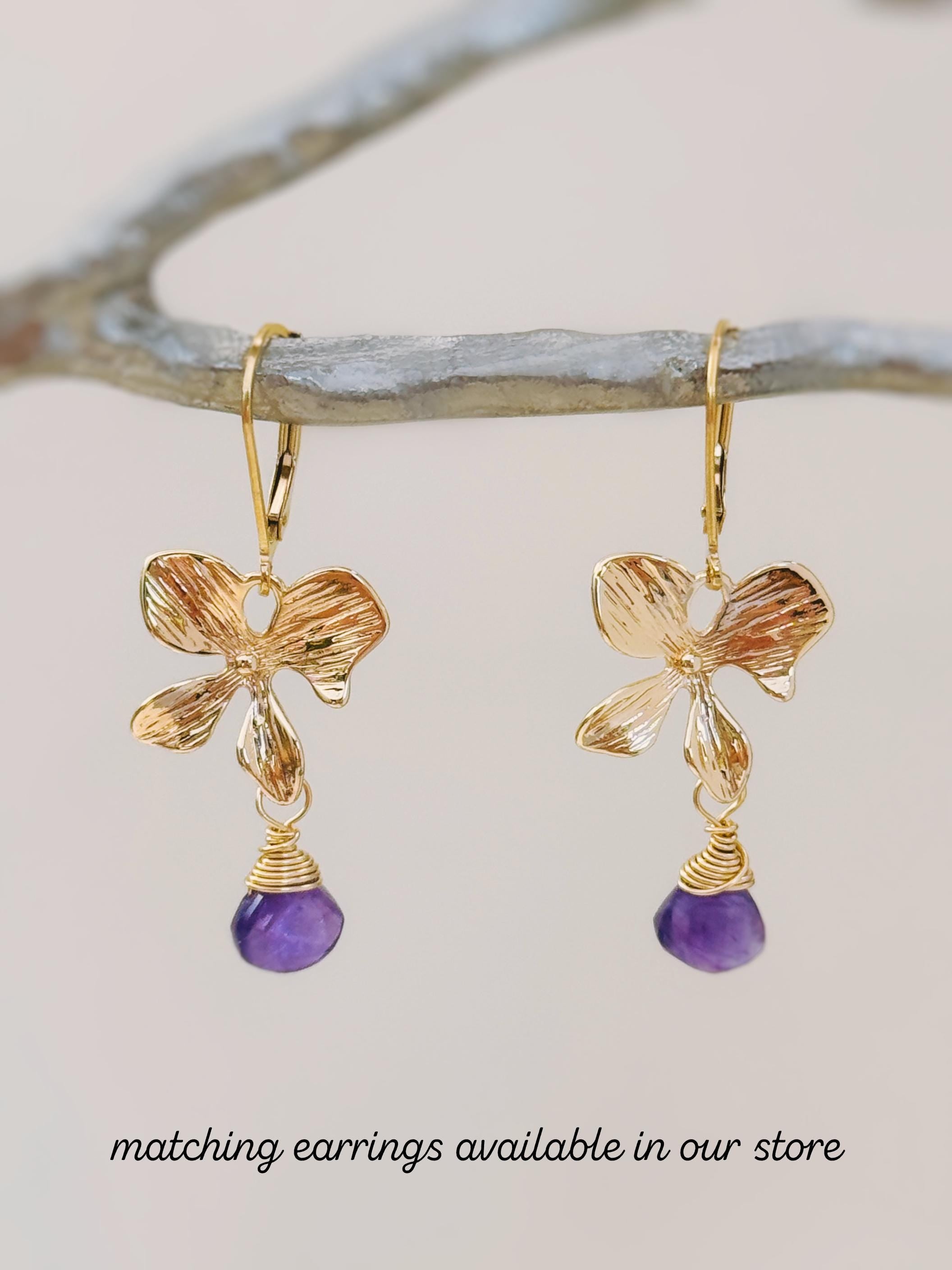 Amethyst Orchid Necklace 14k Gold Fill handmade flower pendant February purple Birthstone jewelry for women gift for mom, wife sister bff