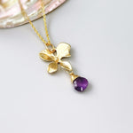 Amethyst Orchid Necklace 14k Gold Fill handmade flower pendant February purple Birthstone jewelry for women gift for mom, wife sister bff