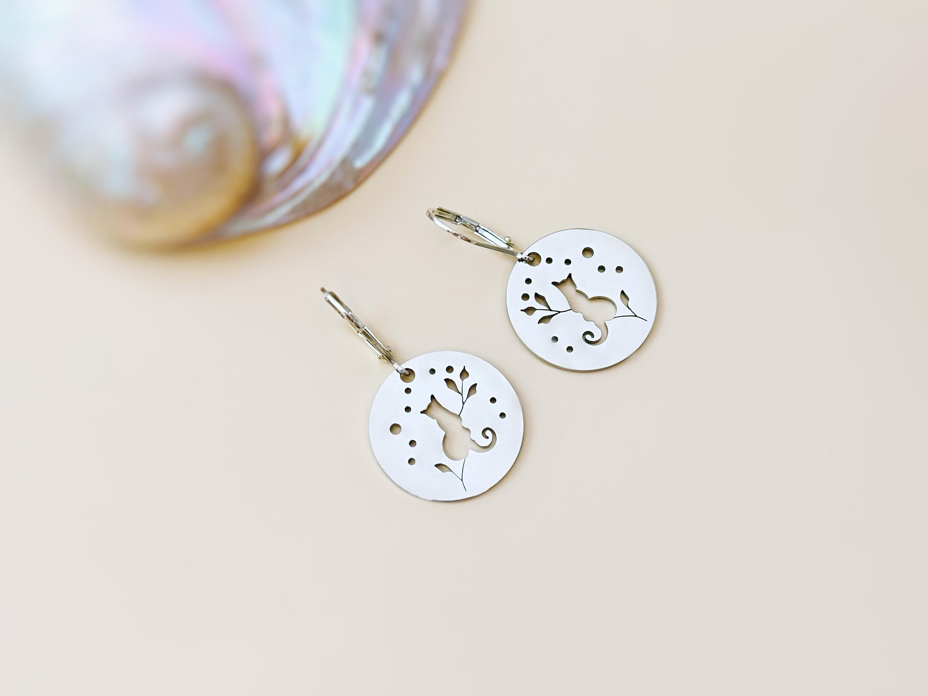 Cat Earrings dangle silver dangle handmade witchy jewelry whimsical spooky gothic earrings kitten kitty gift for cat lovers, mom, sister bff