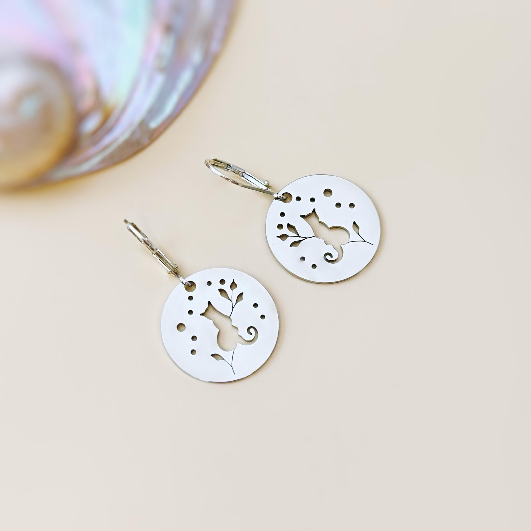 Cat Earrings dangle silver dangle handmade witchy jewelry whimsical spooky gothic earrings kitten kitty gift for cat lovers, mom, sister bff