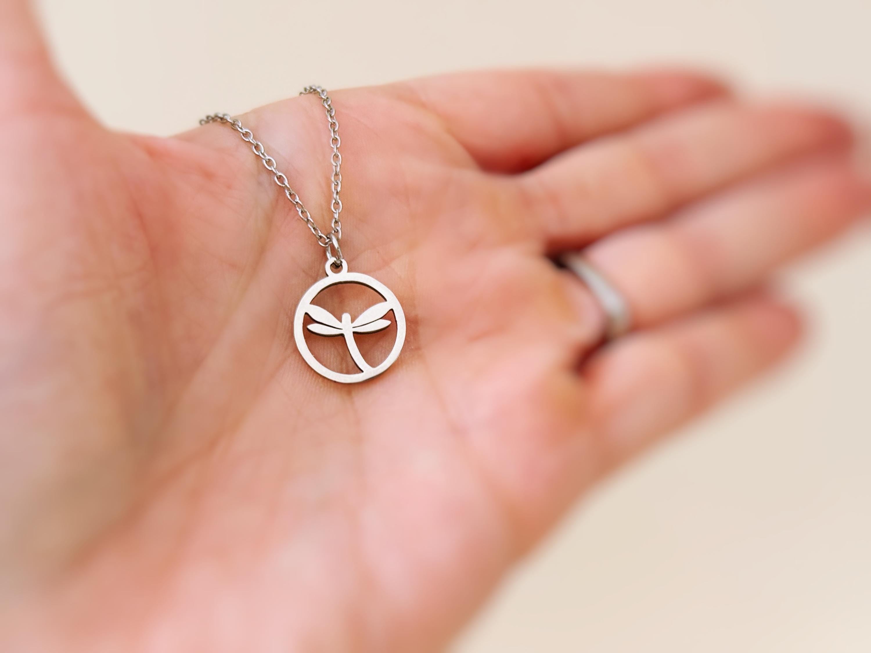 Dainty Dragonfly Necklace silver, gold pendant for women spring, summer jewelry gift for gardener, nature lover sister, mom, best friend