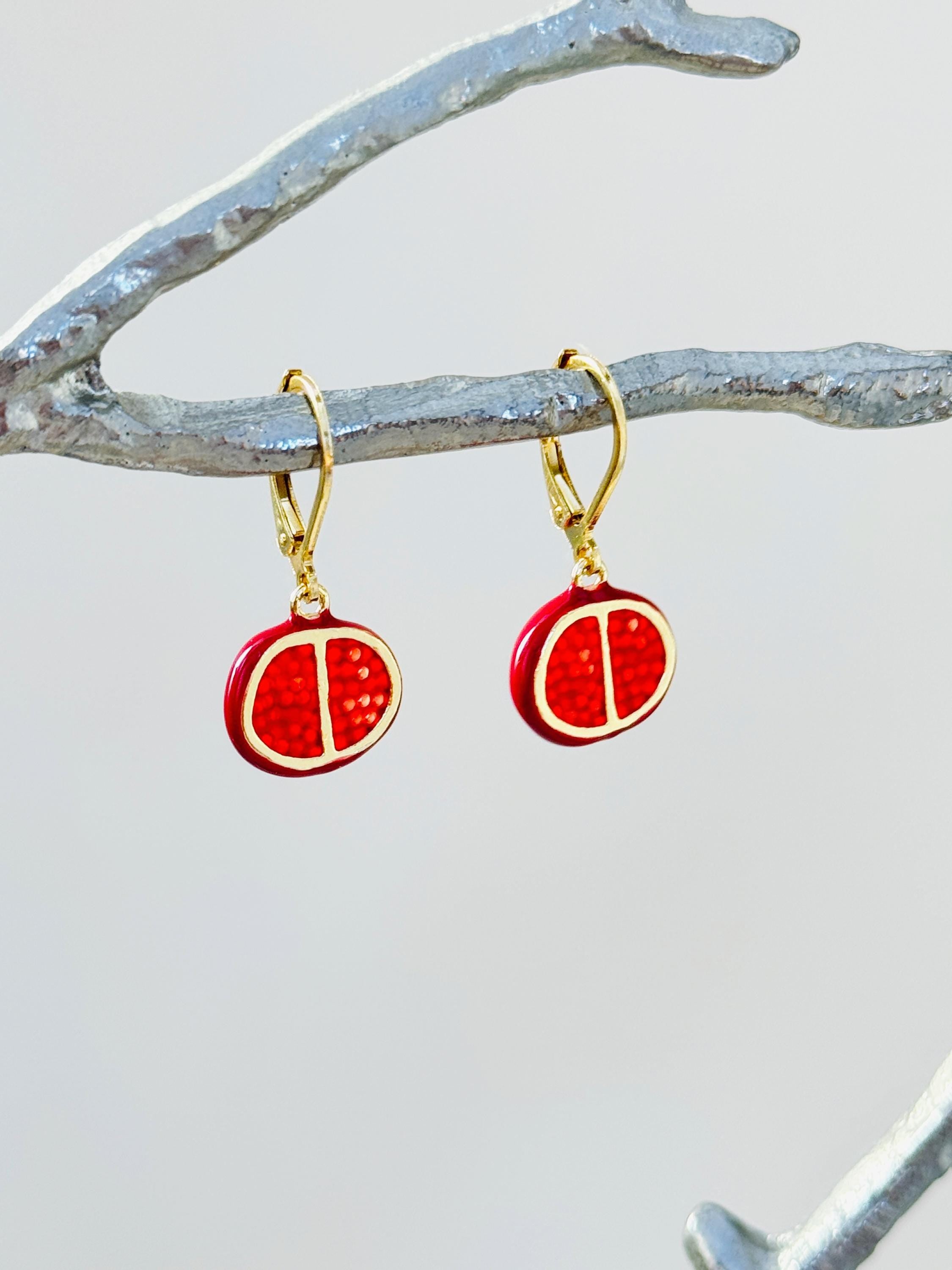 Pomegranate Earrings dangle 14k gold handmade cute red Fruit Jewelry unique dangling charm earrings gift for foodie, chef best friend sister