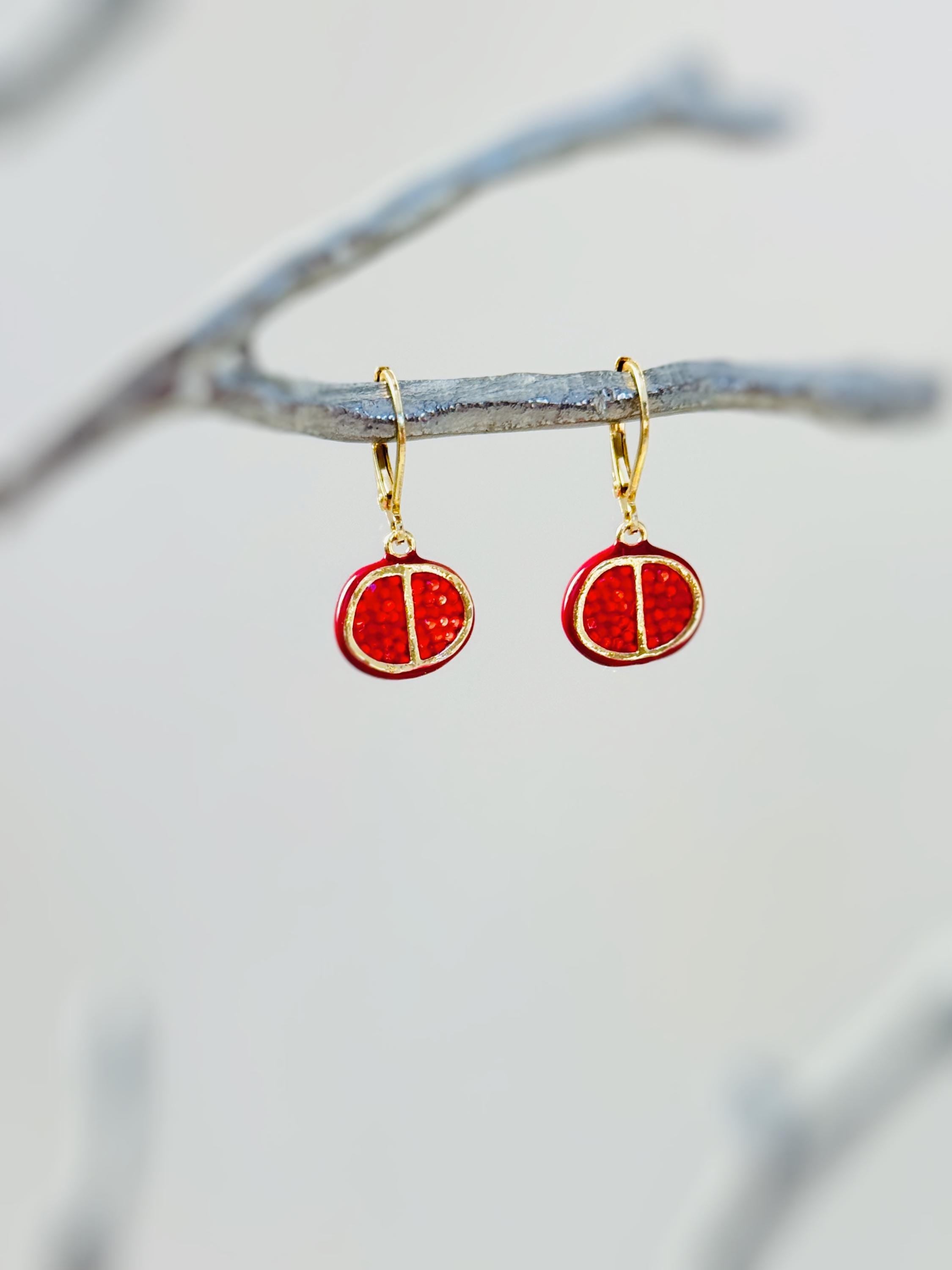 Pomegranate Earrings dangle 14k gold handmade cute red Fruit Jewelry unique dangling charm earrings gift for foodie, chef best friend sister