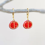 Pomegranate Earrings dangle gold handmade red Fruit Jewelry unique trendy dangling charm earrings gift for foodie, chef, best friend sister