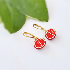 Pomegranate Earrings dangle gold handmade red Fruit Jewelry unique trendy dangling charm earrings gift for foodie, chef, best friend sister