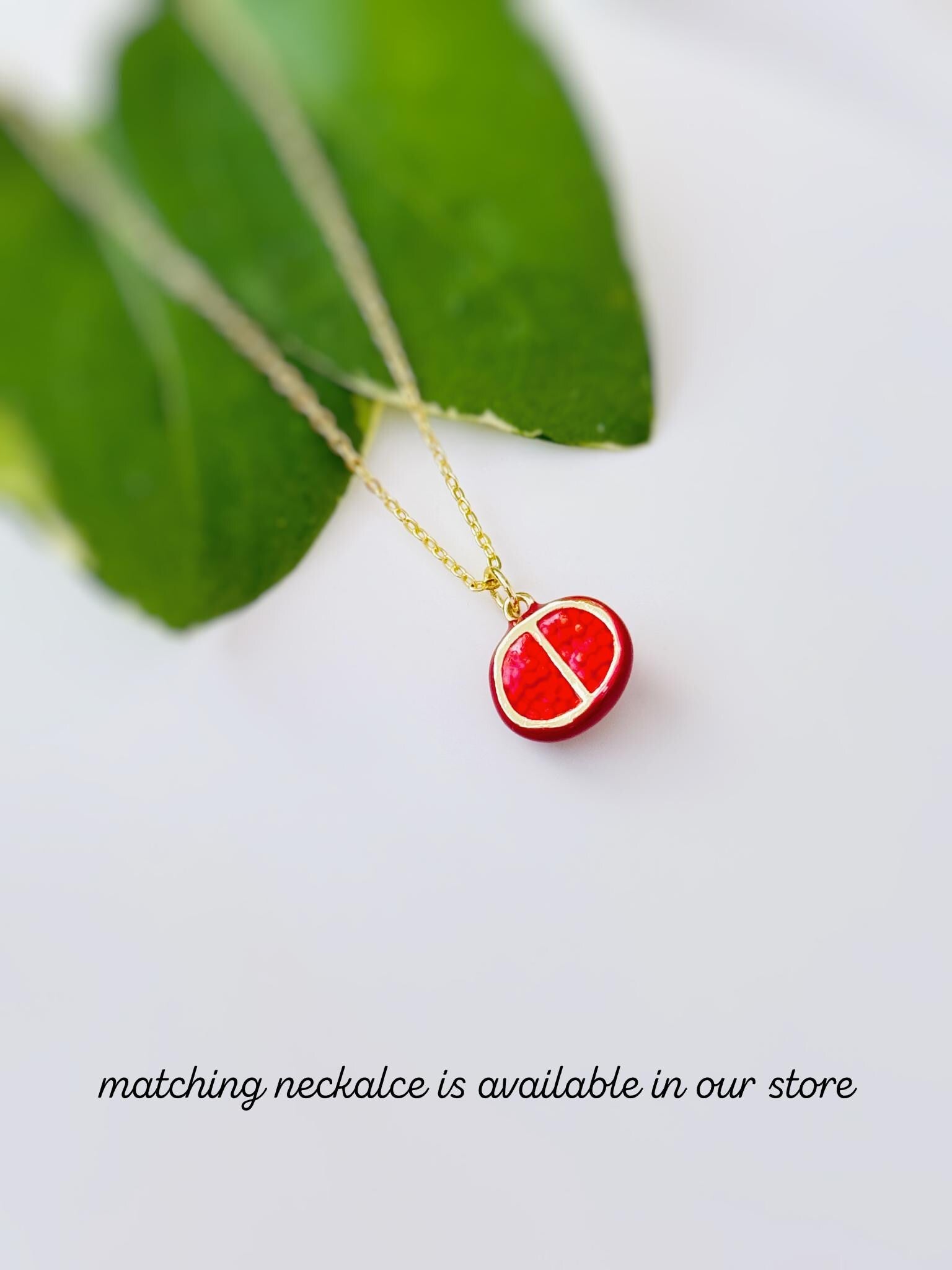 Pomegranate Earrings dangle 14k gold handmade cute red Fruit Jewelry unique dangling charm earrings gift for foodie, chef best friend sister