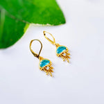 Gold Jellyfish Earrings dangle handmade beach jewelry unique dangling aqua charm ocean earrings gift for surfer, swimmer, sister daughter