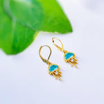 Gold Jellyfish Earrings dangle handmade beach jewelry unique dangling aqua charm ocean earrings gift for surfer, swimmer, sister daughter
