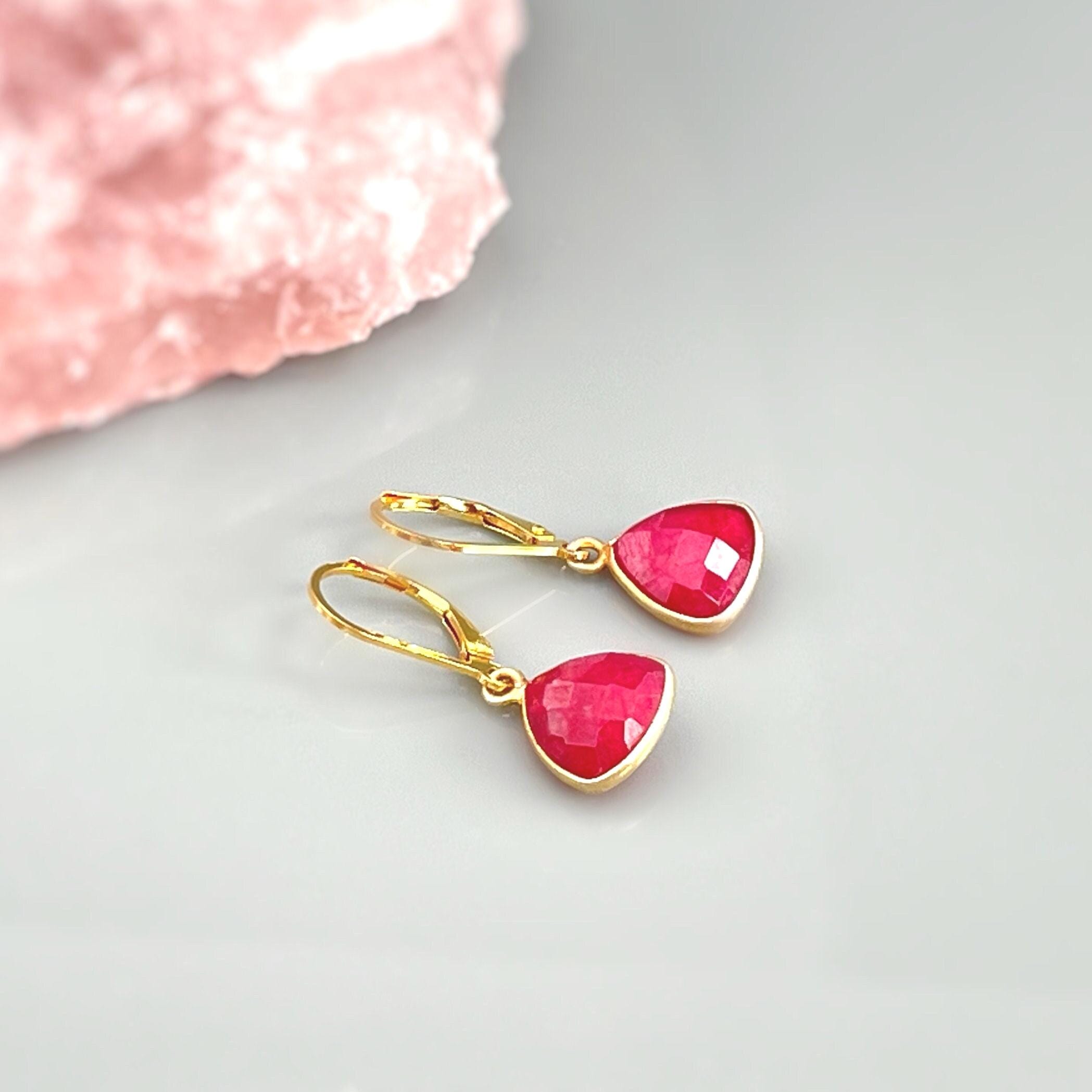Ruby Earrings dangle Gold
