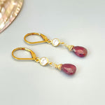 Dainty Crystal and Garnet Earrings dangle Gold