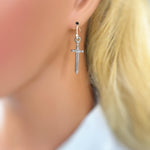 Sword Earrings dangle silver handmade medieval mythical dagger punk jewelry renaissance faire Celtic gothic earrings stainless steel grunge