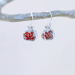 Gold Pomegranate Earrings dangle handmade cute red garnet Fruit Jewelry unique mythical dangling charm earrings gift for foodie chef wife