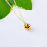 Gold Pomegranate Necklace silver handmade cute red garnet Fruit Jewelry unique charm pendant gift for foodie, chef, mom Judaica jewelry