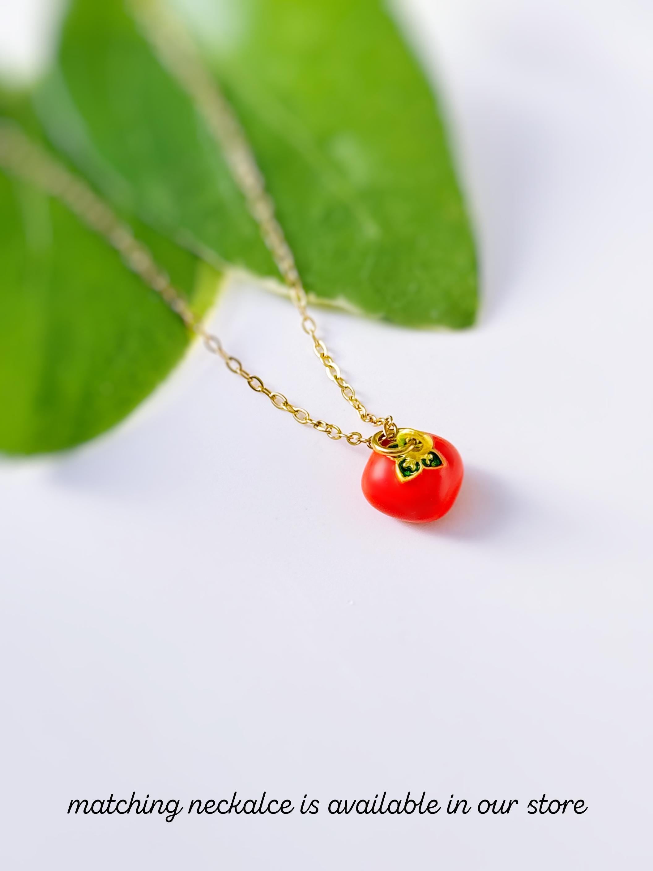 Tomato Earrings gold hoops dangle handmade cute red Fruit Jewelry unique dangling vegetable food earrings gift for foodie, chef, sister, mom