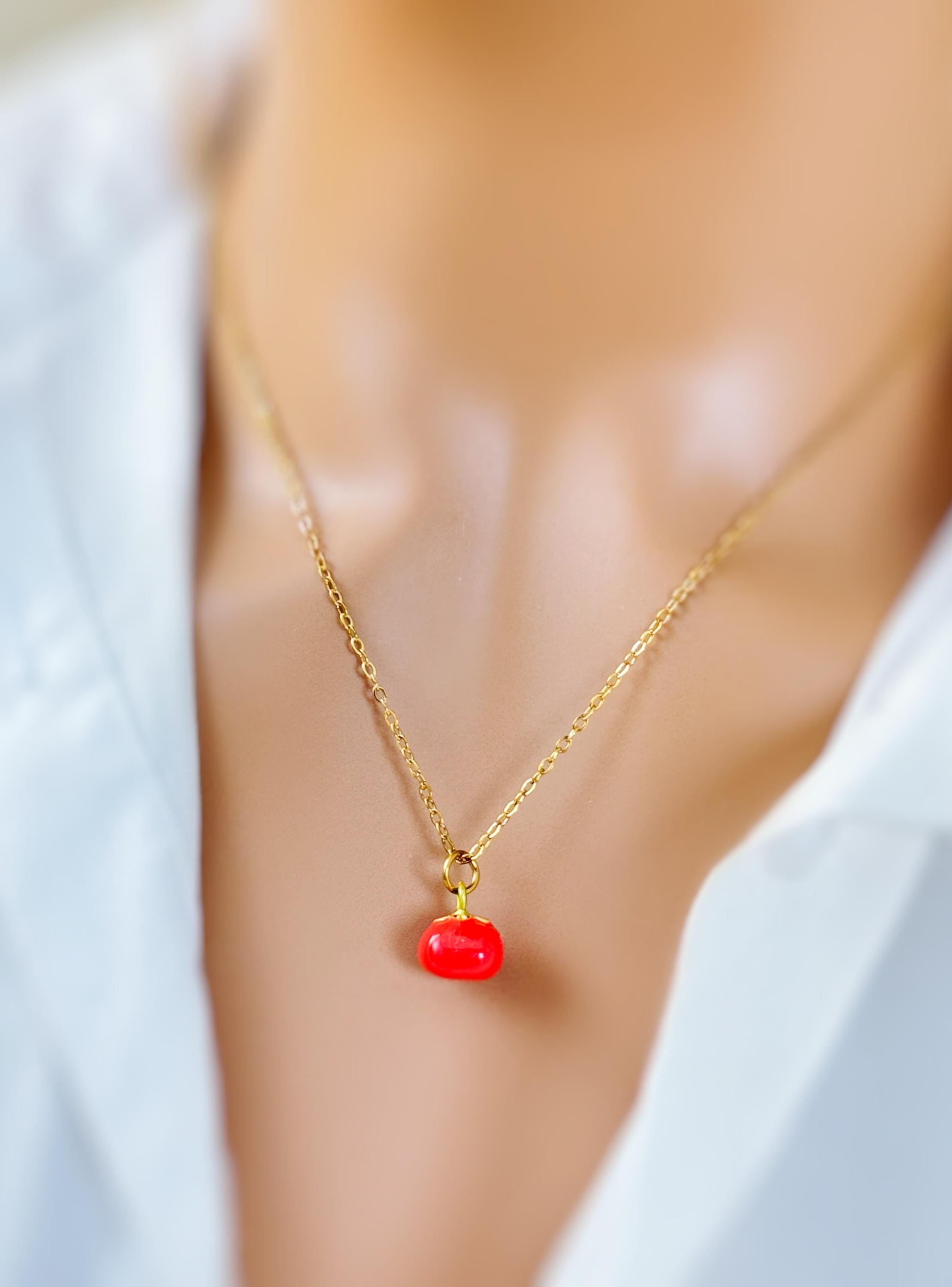 Tomato Necklace gold handmade cute red Fruit Jewelry fun unique novelty vegetable food necklace gift for foodie, chef, sister, mom