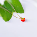Tomato Necklace gold handmade cute red Fruit Jewelry fun unique novelty vegetable food necklace gift for foodie, chef, sister, mom