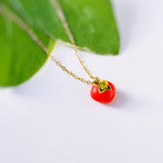 Tomato Necklace gold handmade cute red Fruit Jewelry fun unique novelty vegetable food necklace gift for foodie, chef, sister, mom