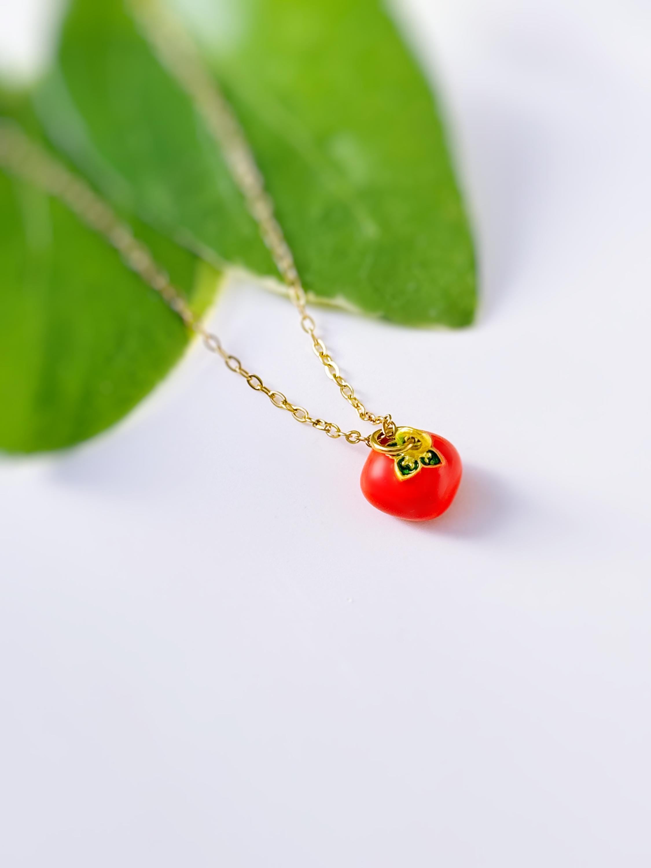 Tomato Necklace gold handmade cute red Fruit Jewelry fun unique novelty vegetable food necklace gift for foodie, chef, sister, mom
