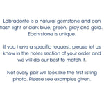 Handmade Labradorite Crystal earrings gold, silver